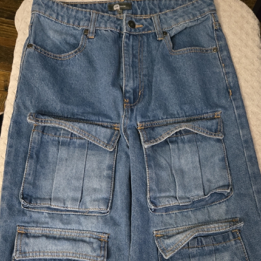 Men's Blue Cargo Denim Pants - Unbranded
